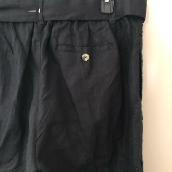 HALSTON Classic 100% Linen Washable Black Pants Belt Gold Buckle & Elastic Waist - Picture 8 of 12